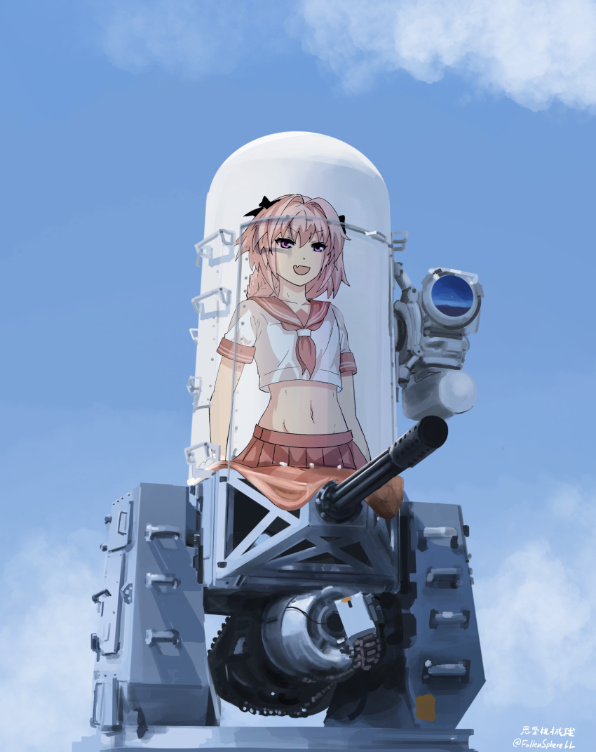 :d, absurdres, artist_name, astolfo_(fate), astolfo_(sailor_paladin)_(fate), black_bow, blue_sky, bow