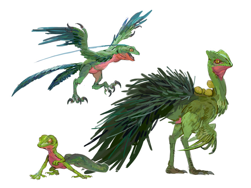 evolutionary_line, feathered_wings, grovyle, highres, mannimarcos, no_humans, pokemon, pokemon_(creature)