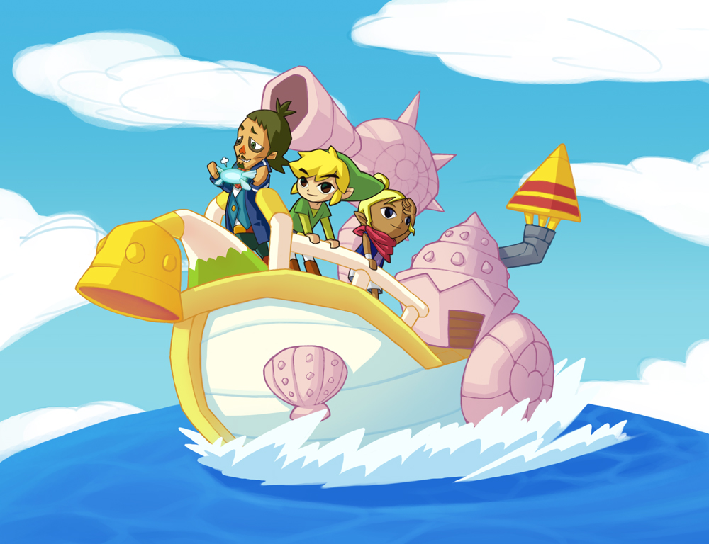 black_hair, blonde_hair, boat, facial_hair, fairy, grin, hat, linebeck