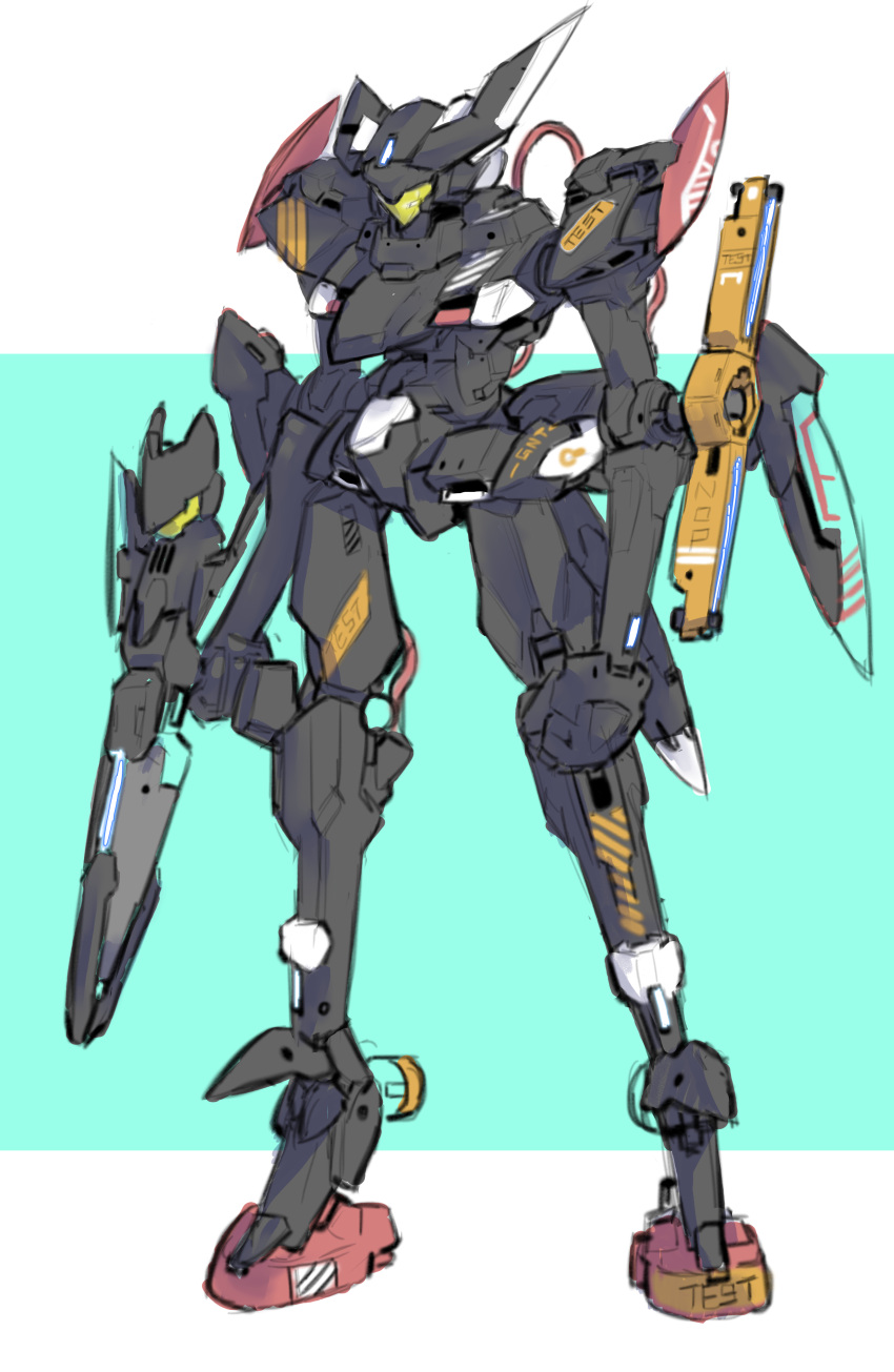 absurdres, assault_visor, cable, clenched_hand, full_body, gundam, gundam_00, highres, mecha, mobile_suit, ni~tsu_kashi, no_humans, original, robot, science_fiction, sketch, standing