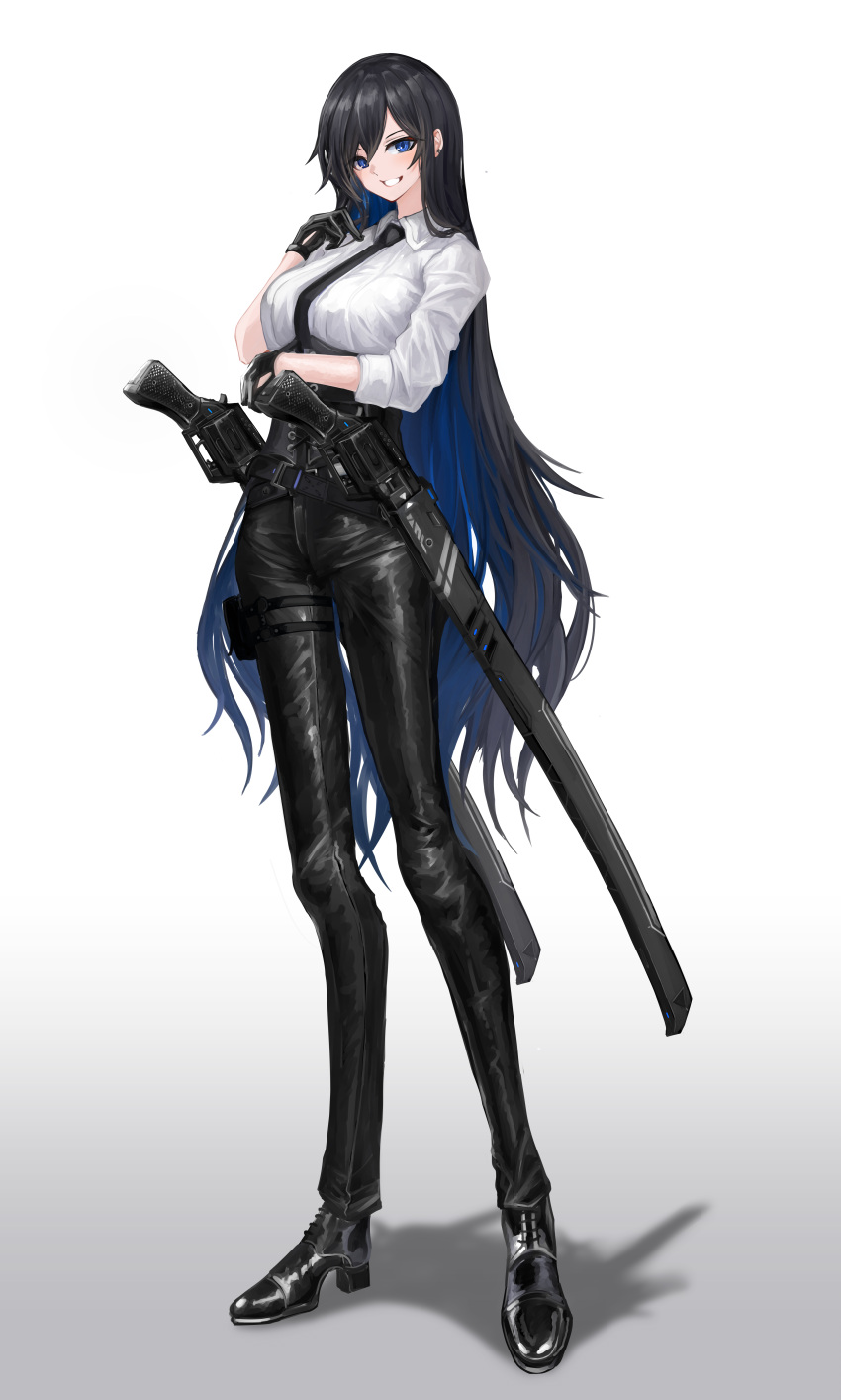 1girl, absurdres, aokuma_(yuuran_create), black_gloves, black_hair, blue_eyes, blue_hair, breasts