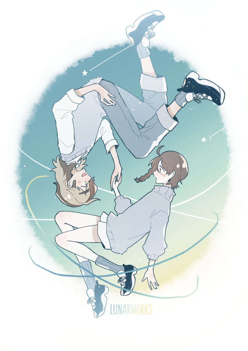 1boy, 1girl, absurdres, arven_(pokemon), braid, brown_eyes, brown_hair, collared_shirt