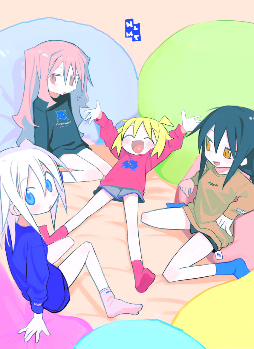 4girls, :o, ^_^, absurdres, acronym, agoshi_sakina, ahoge, alternate_hair_color