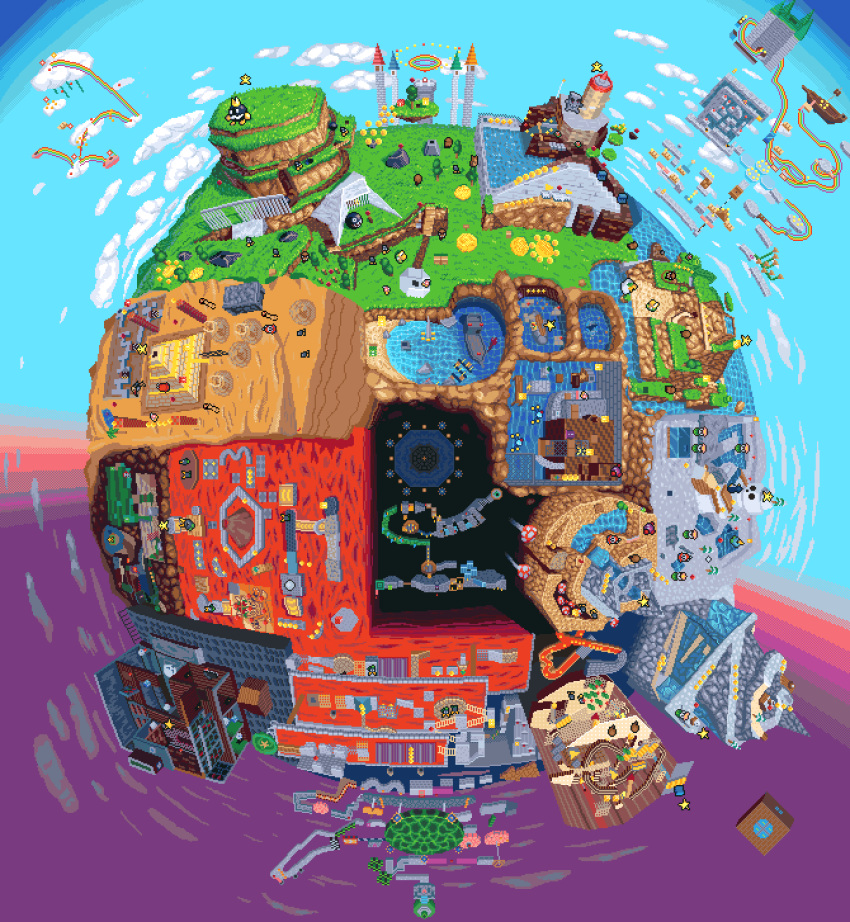 animated, animated_gif, blue_sky, boo_(mario), chain_chomp, clouds, coin, day