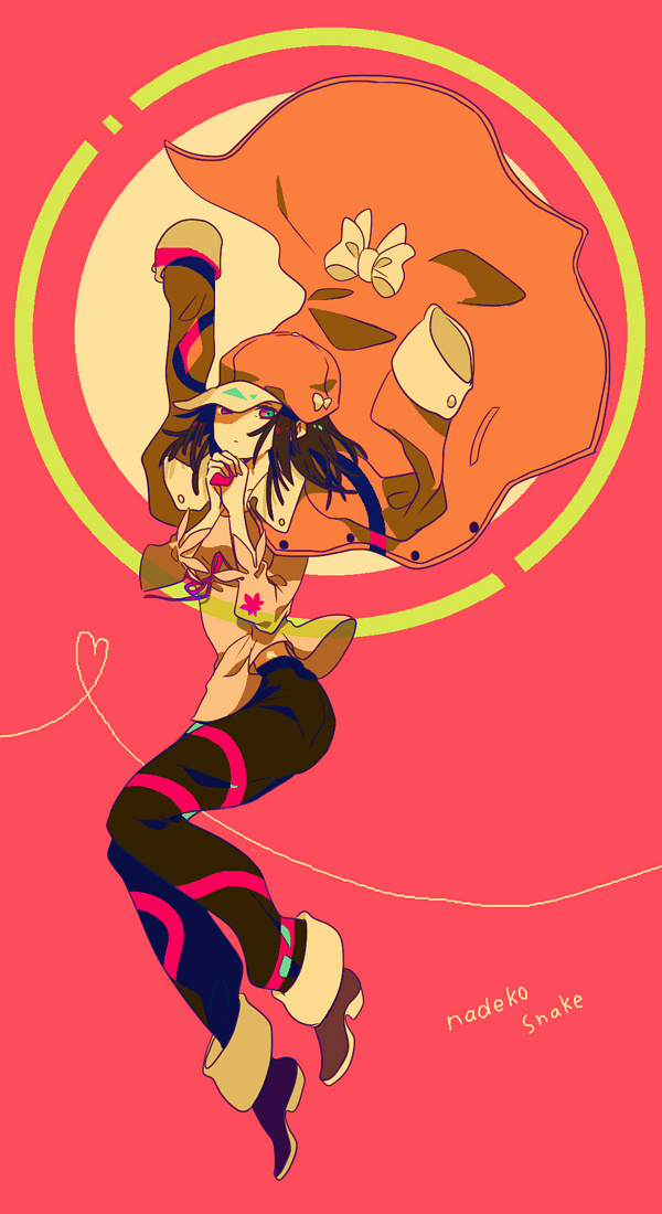 1girl, bakemonogatari, black_pants, bow, brown_footwear, brown_hair, cabbie_hat, floating_clothes