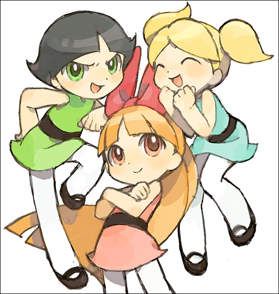black_hair, blonde_hair, blossom_(ppg), bubbles_(ppg), buttercup_(ppg), cartoon_network, closed_eyes, green_eyes