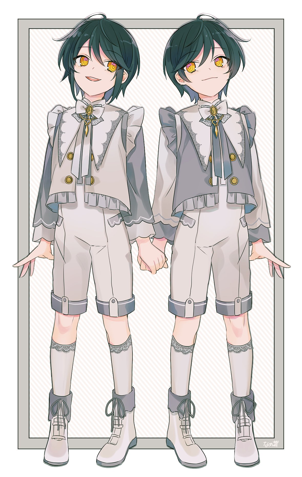 2boys, black_hair, brothers, closed_mouth, facing_viewer, full_body, highres, hoe_satsuki