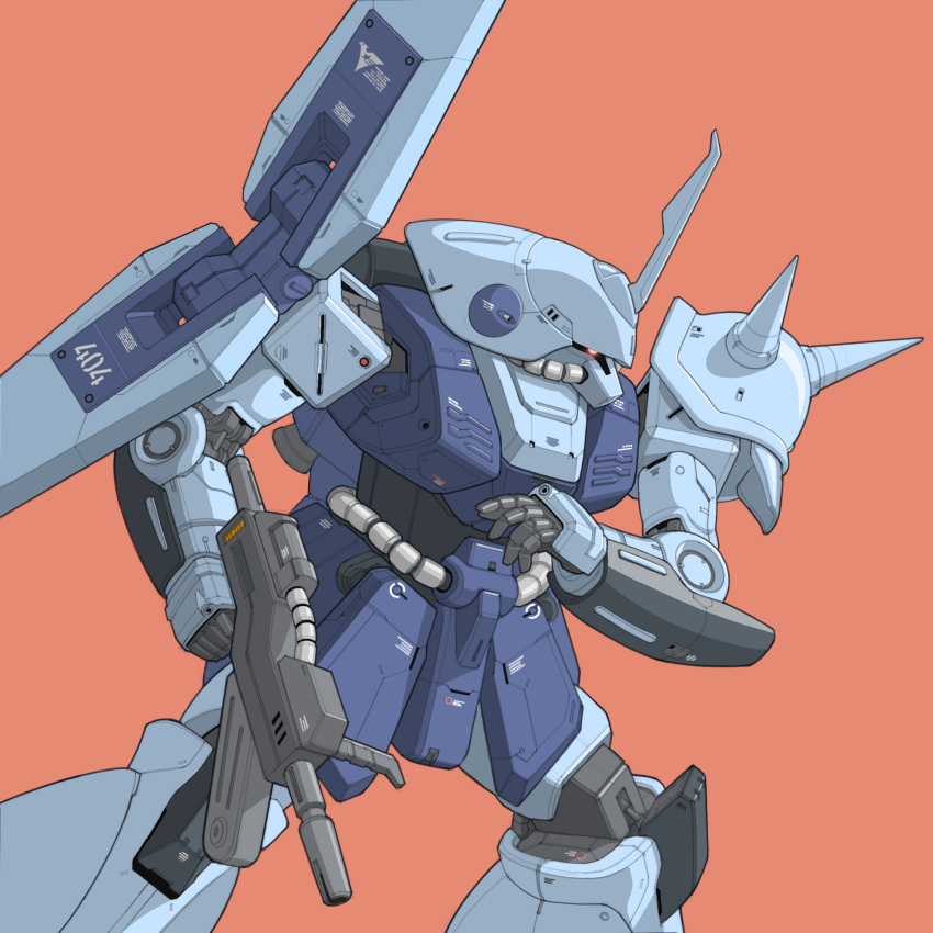 bmwsb0, commentary, feet_out_of_frame, gun, gundam, hand_up, highres, holding