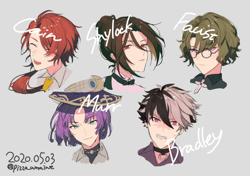 5boys, aqua_eyes, black_hair, black_ribbon, bradley_bain, cain_knightley, character_name, closed_eyes