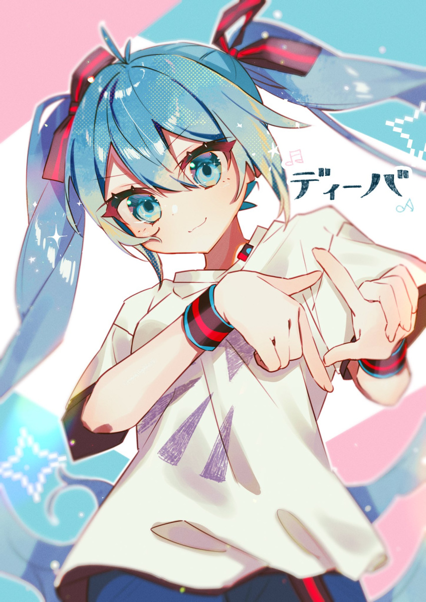 1girl, ahoge, aqua_eyes, aqua_hair, beamed_eighth_notes, blush, bracelet, breasts