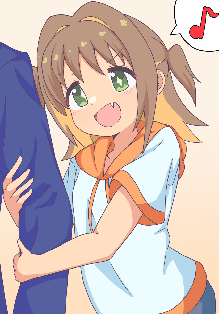 +_+, 1boy, 1girl, :d, absurdres, arm_hug, bare_arms, blonde_hair