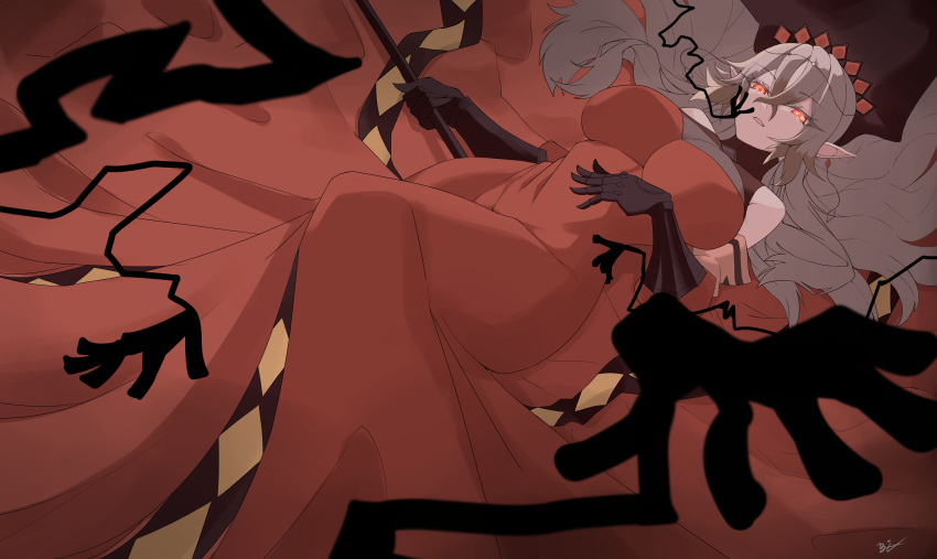 1girl, absurdres, blazing_cartesia_the_virtuous, breasts, dress, duel_monster, ecclesia_(yu-gi-oh!), gauntlets