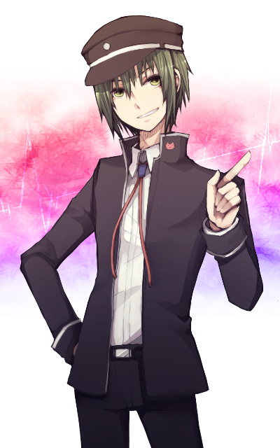green_hair, hat, male, naoi_ayato, school_uniform, shima_h, short_hair, yellow_eyes