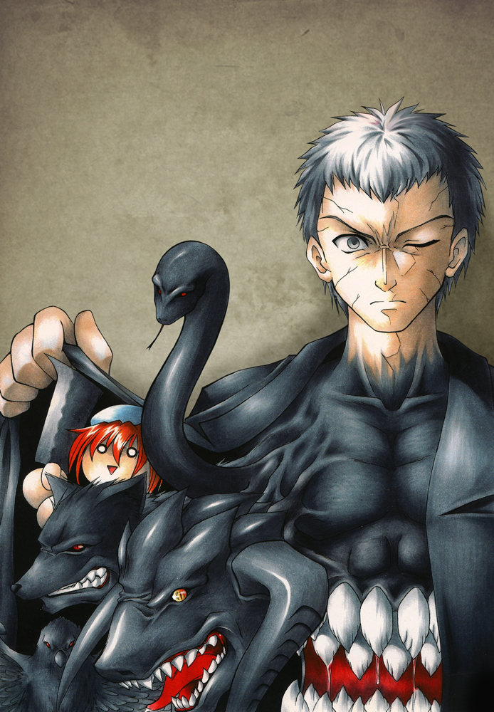 clr, higurashi_no_naku_koro_ni, male, nrvnqsr_chaos, ryuuguu_rena, snake, tsukihime, wolf