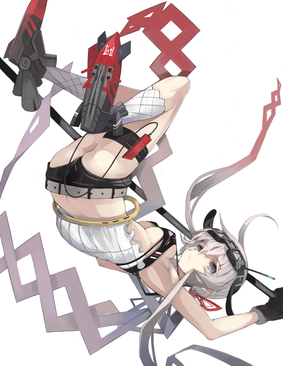 begbeing, breasts, falling, grey_eyes, grey_hair, highres, hot_pants, izuru_(timbermetal)