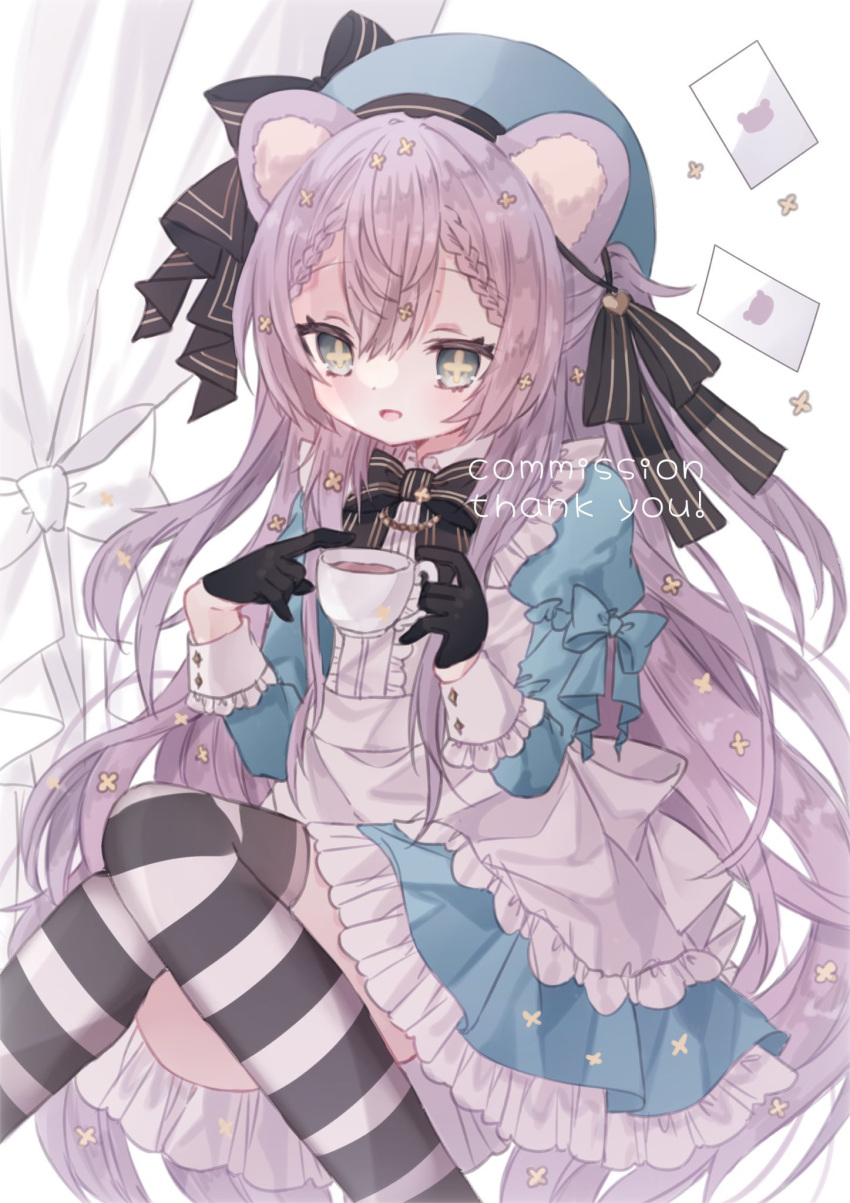 1girl, animal_ears, cup, cxoxrxu, fur_trim, highres, holding, holding_cup