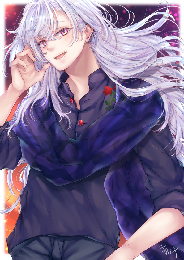 1boy, aina, black_shirt, blurry, blurry_background, collared_shirt, fate/grand_order, fate_(series)