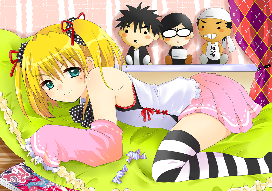 blonde_hair, blue_eyes, character_doll, detached_sleeves, doll, eden_no_ori, isurugi_miina, lying