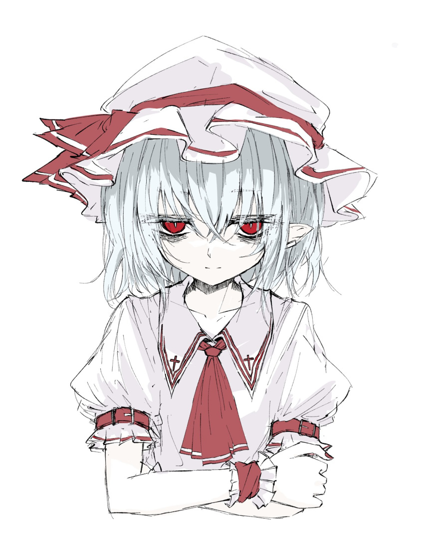 1girl, aizettonagi, cropped_torso, dress, flat_chest, grey_hair, half-closed_eyes, hat