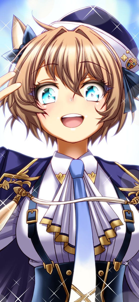 1girl, animal_ears, blue_eyes, breasts, brown_hair, chiba_toshirou, commentary_request, cosplay