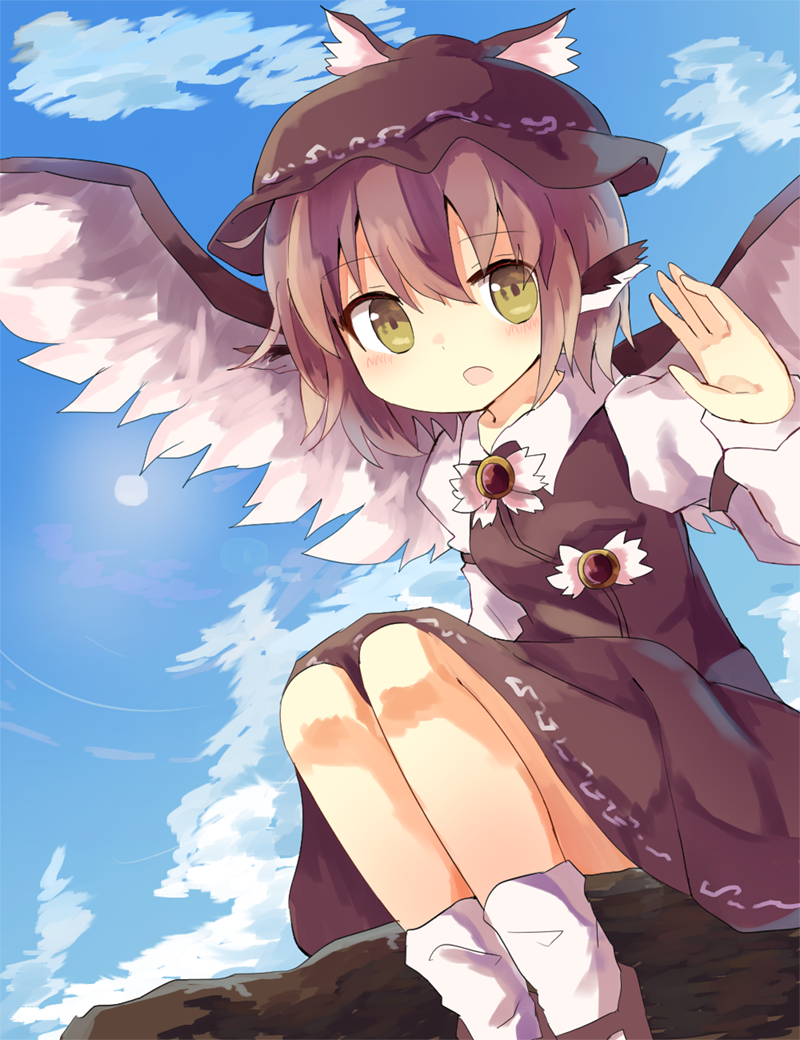 1girl, animal_ears, bad_id, bad_nicoseiga_id, bird_ears, bird_wings, blush, brown_dress