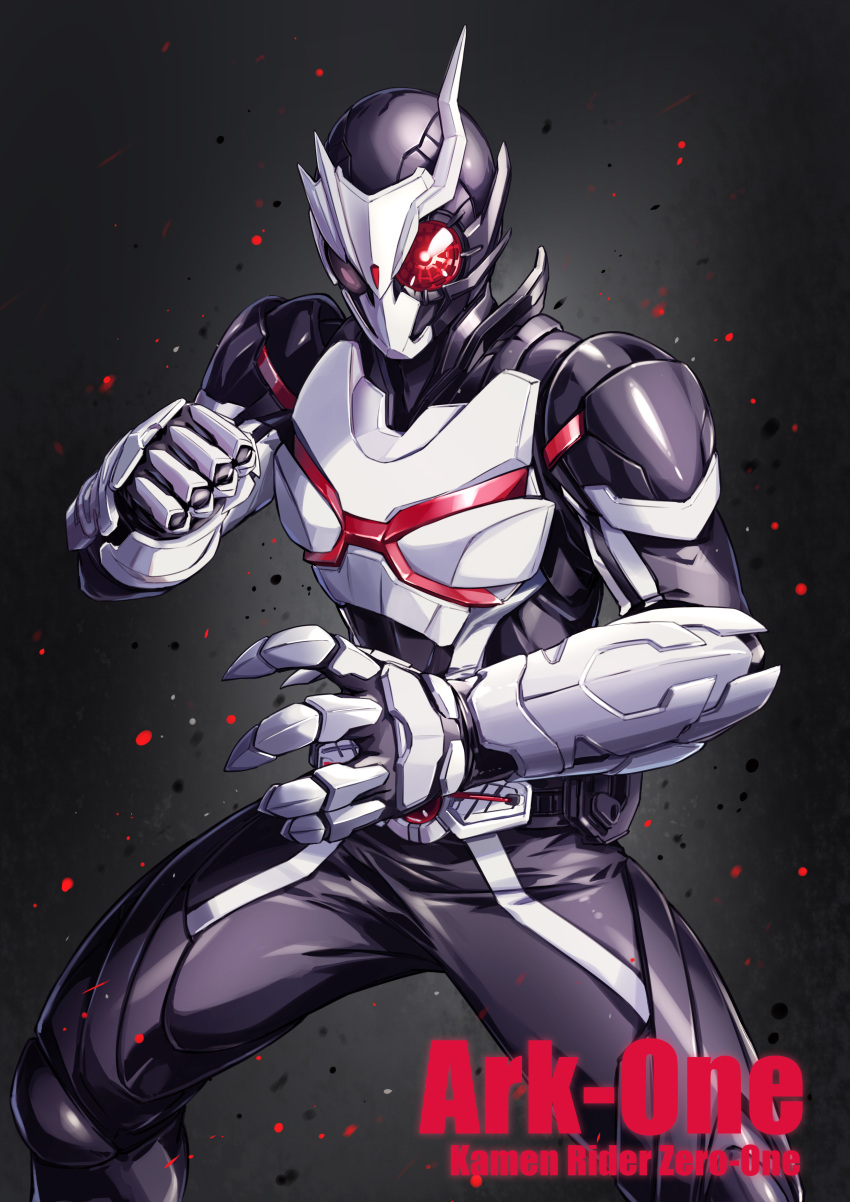 1boy, absurdres, antennae, ark_driver, armor, asymmetrical_horns, belt, black_bodysuit