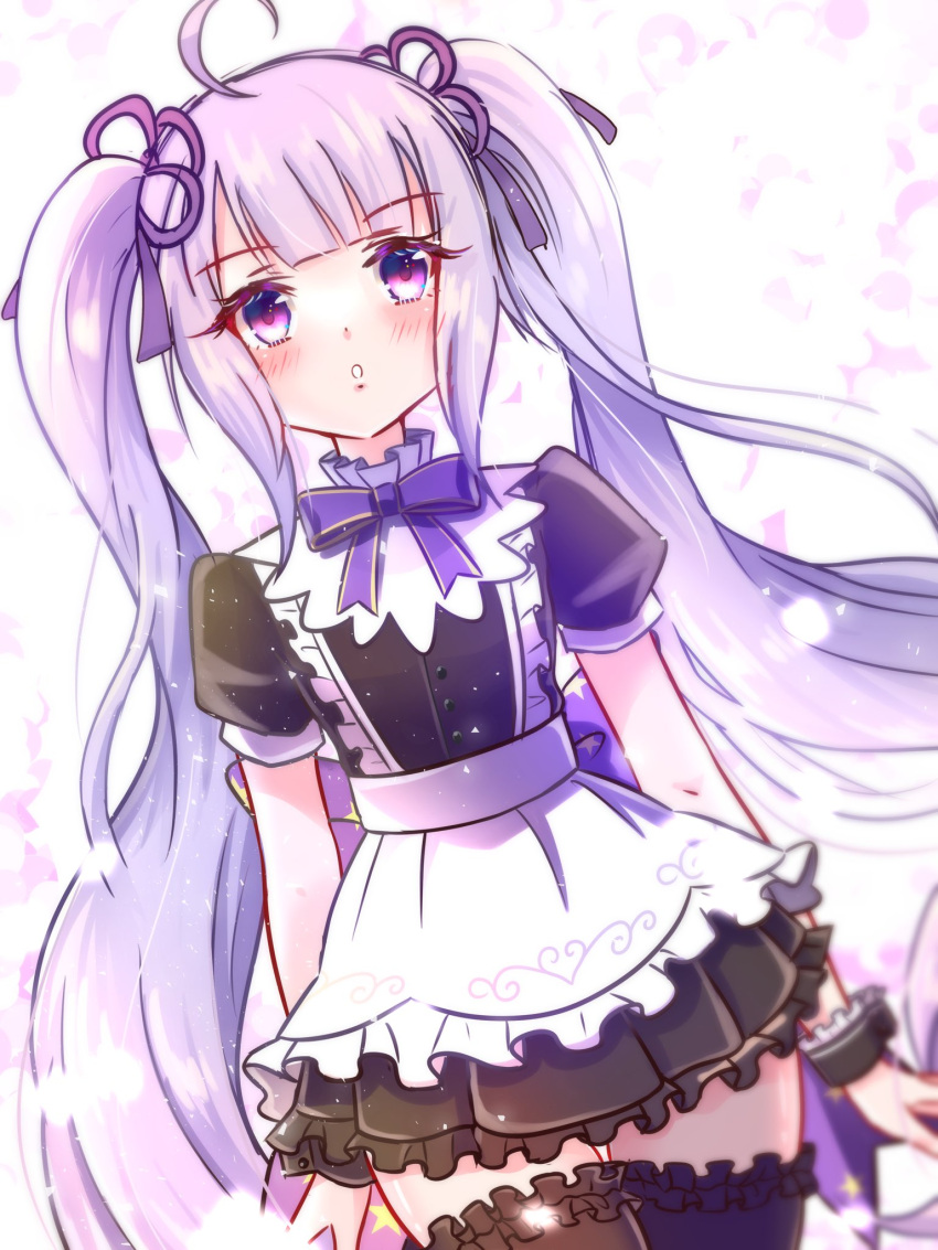 1girl, ahoge, anjou_seira, apron, arms_at_sides, assault_lily, black_dress, black_thighhighs