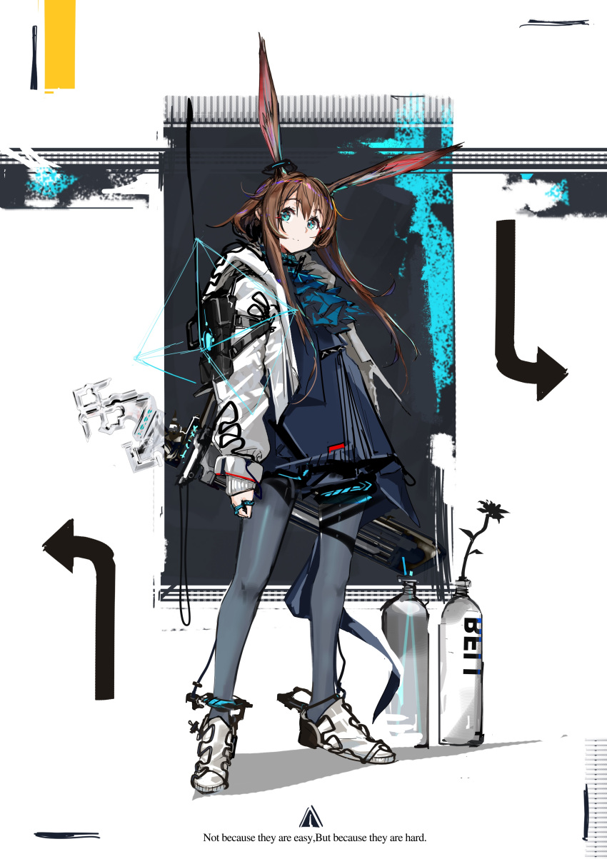1girl, absurdres, amiya_(arknights), animal_ears, aqua_eyes, arknights, arrow_(symbol), blue_jabot