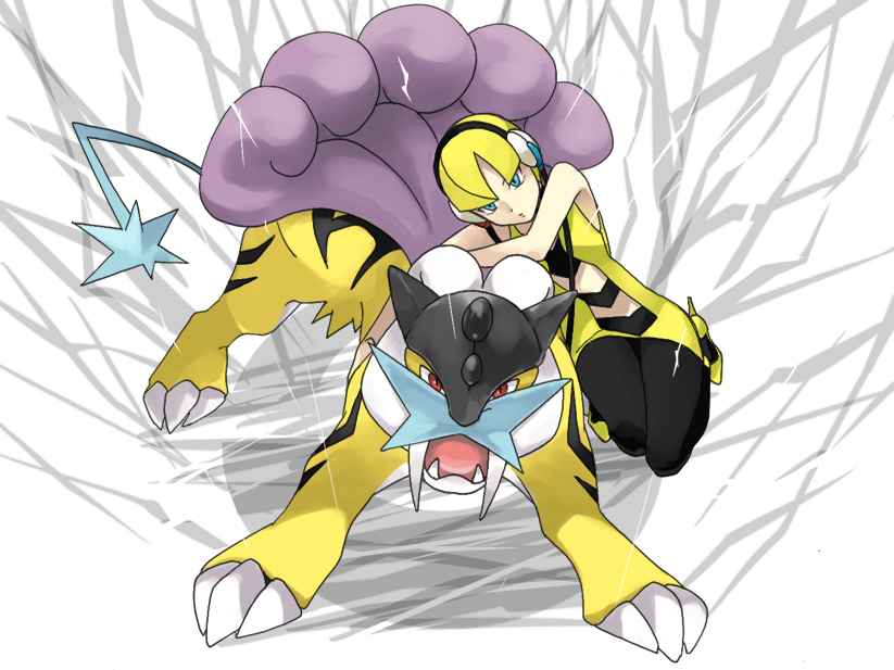 1girl, bare_arms, bare_shoulders, black_pantyhose, blonde_hair, blue_eyes, blunt_bangs, claws