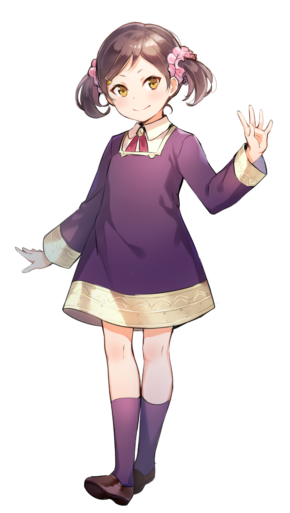 1girl, becky_blackbell, blue_socks, blush, brown_eyes, brown_hair, collared_shirt, dress