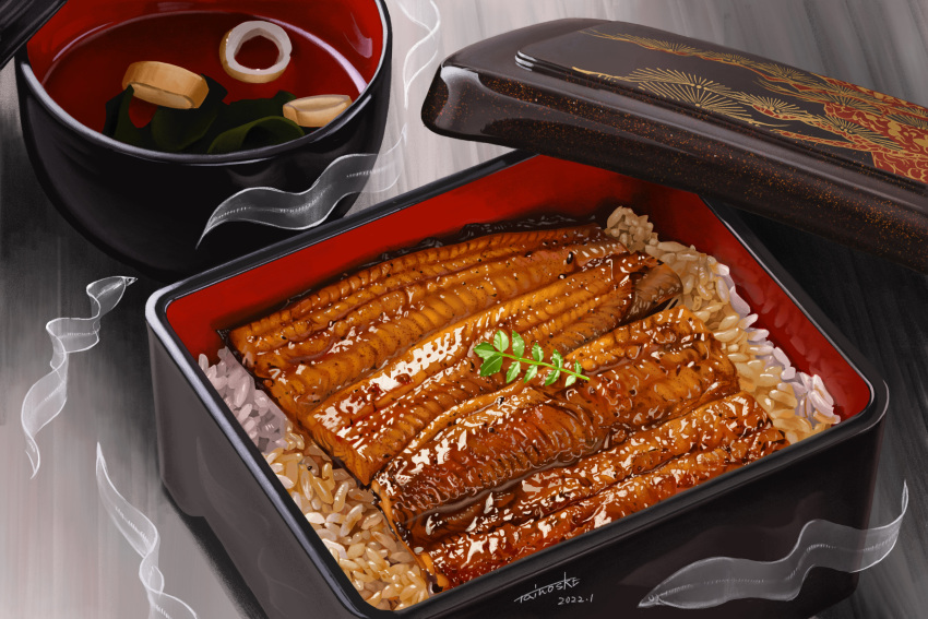 absurdres, box, dated, fish_(food), food, food_focus, grilled_eel, highres