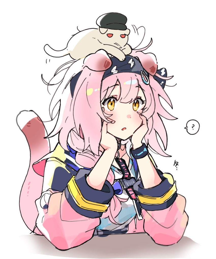 1girl, absurdres, animal_ears, animal_on_head, animalization, arknights, black_headband, blue_bow