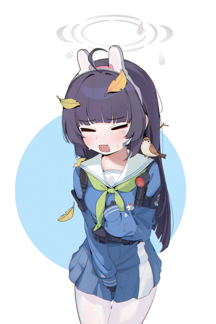 1girl, 2080167236, :o, =_=, animal_ears, bird, black_gloves, black_hair