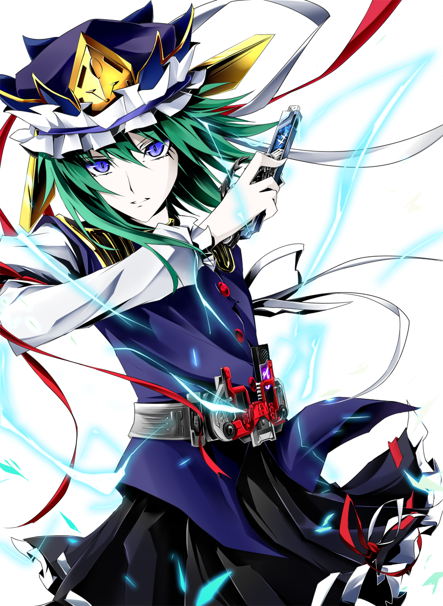 blue_eyes, electricity, gaia_memory, green_hair, hat, highres, kamen_rider, kamen_rider_w