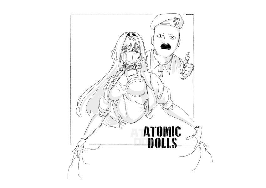 1boy, 1girl, absurdres, an-94_(girls'_frontline), atomic_heart, beret, claw_(weapon), claws