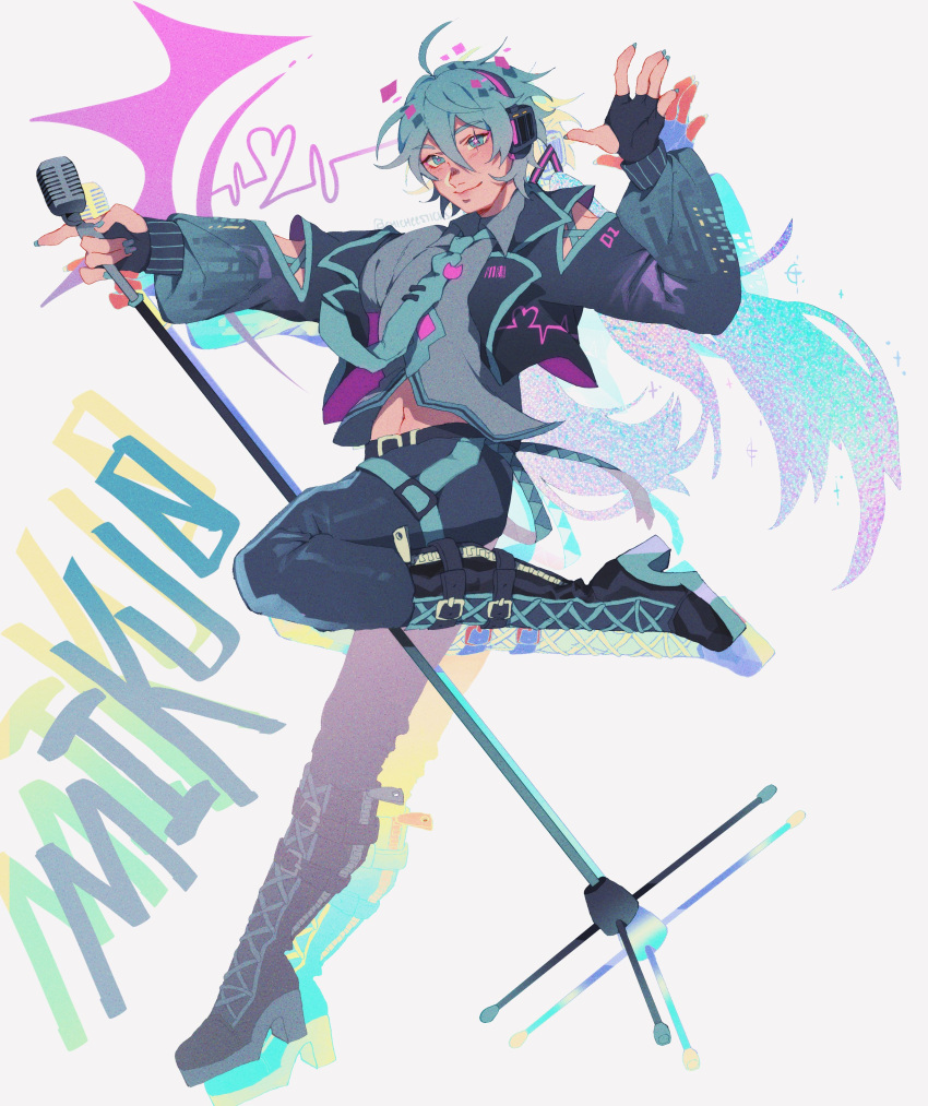 1boy, absurdres, alternate_costume, alternate_hair_length, alternate_hairstyle, androgynous, aqua_eyes, aqua_hair