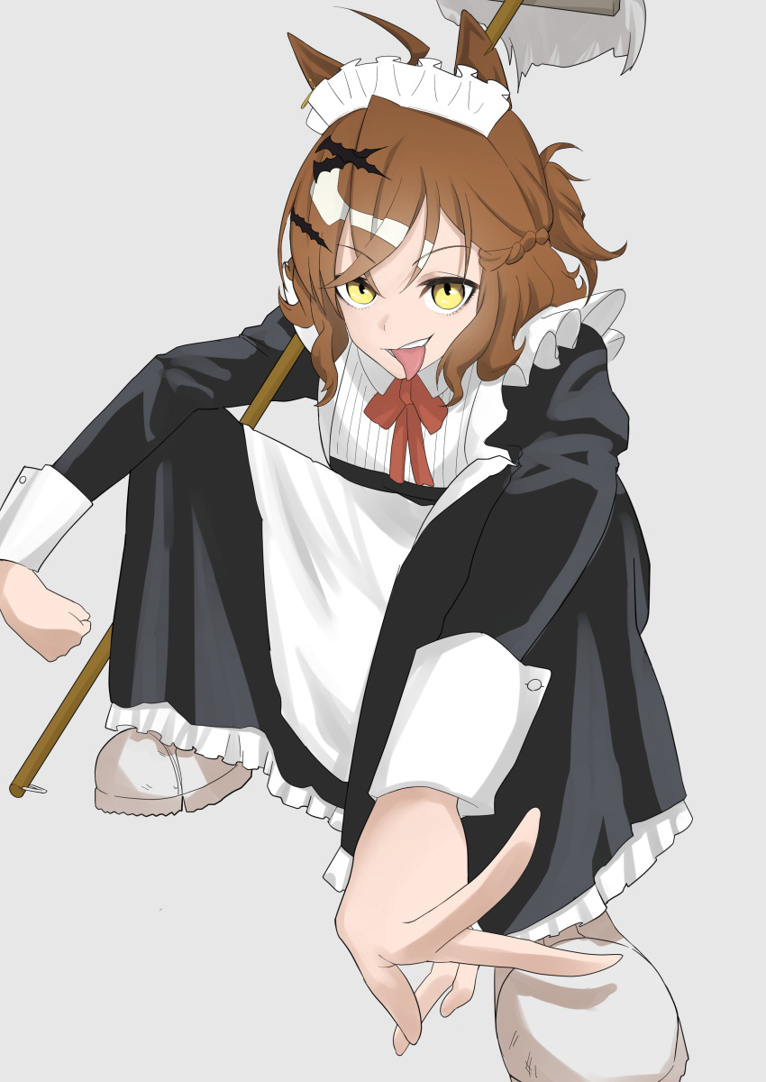 1girl, absurdres, ahoge, alternate_costume, animal_ears, bow, brown_hair, enmaided