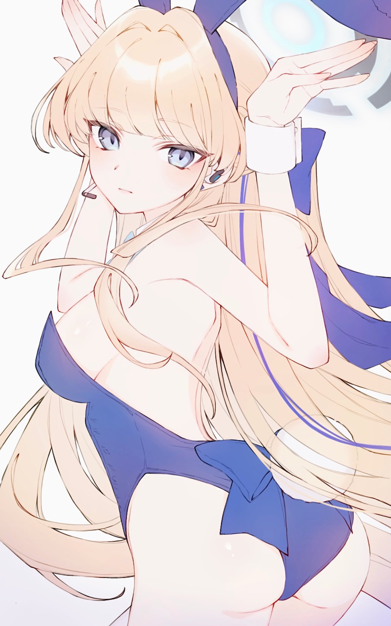 1girl, blonde_hair, blue_archive, blue_eyes, blue_leotard, halo, highres, hk_nnm