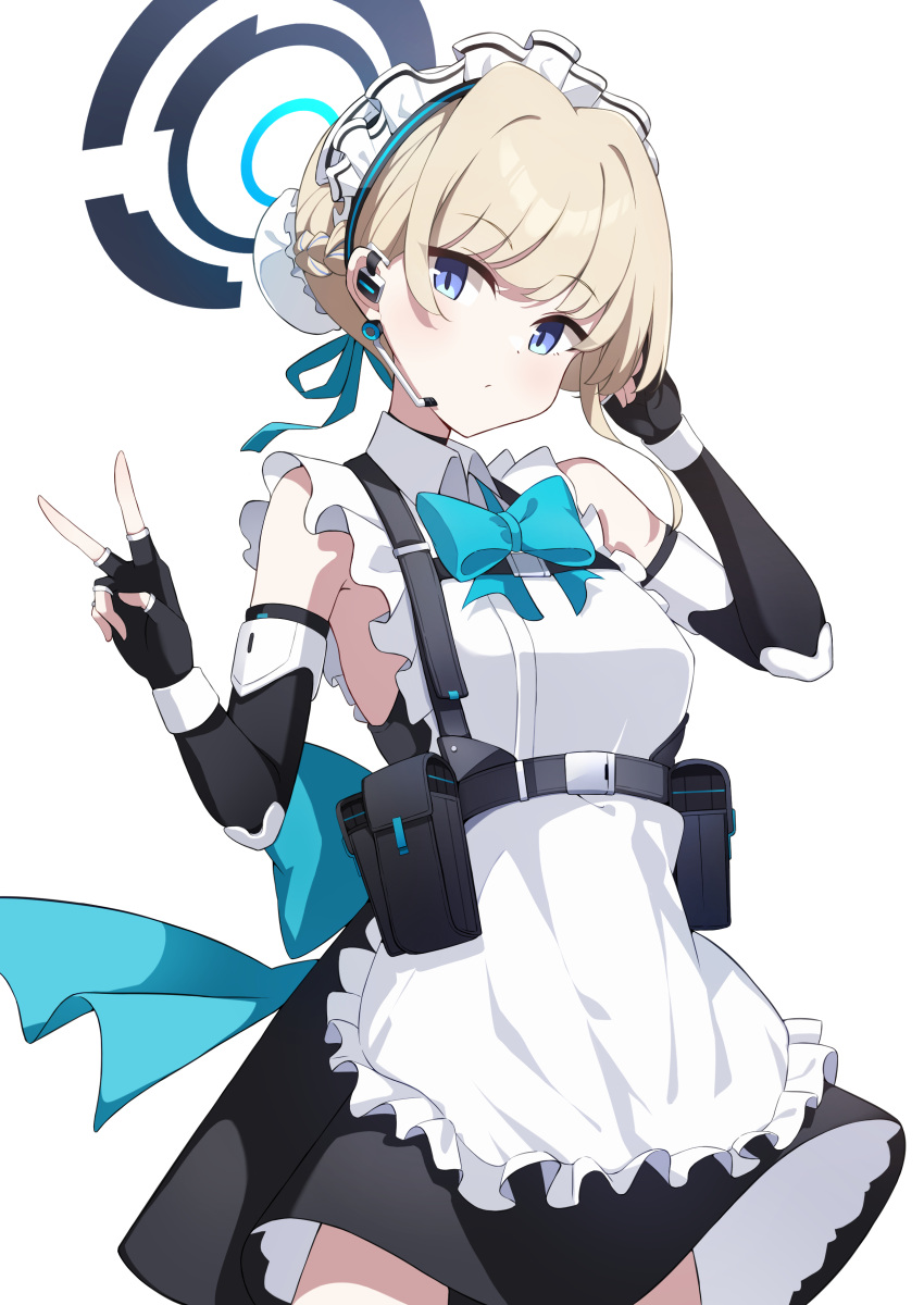 1girl, absurdres, apron, azunyan, back_bow, bare_shoulders, belt, belt_pouch