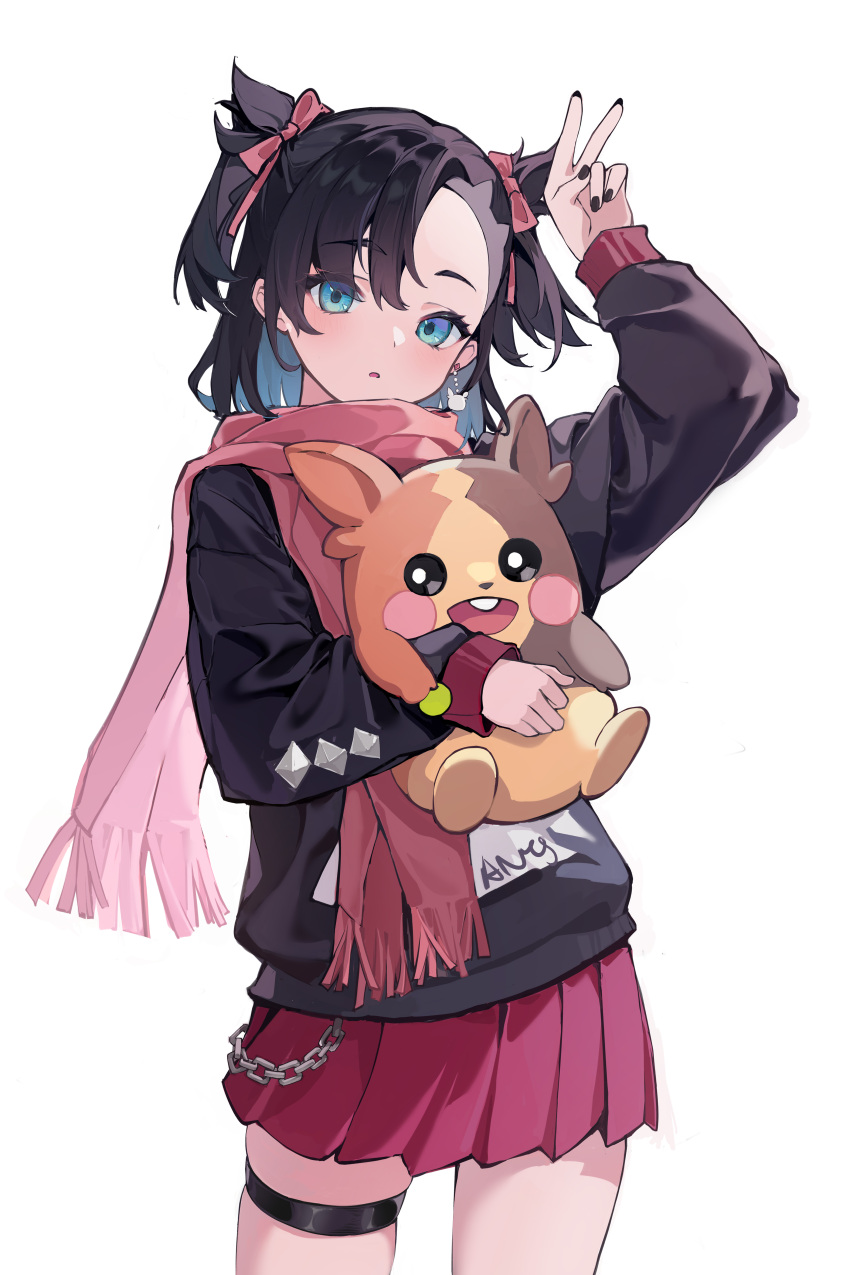 1girl, absurdres, alternate_costume, arm_up, asymmetrical_bangs, black_hair, black_jacket, black_nails
