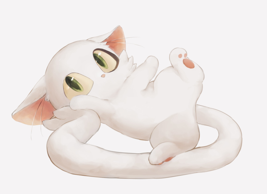 animal_ear_fluff, animal_focus, cat, colored_sclera, commentary, daijin_(suzume), ears_down, full_body