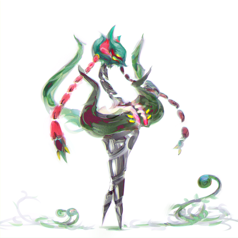 1girl, byte_(grunty-hag1), commentary_request, drill, full_body, head_arms, long_arms, mechanical_legs