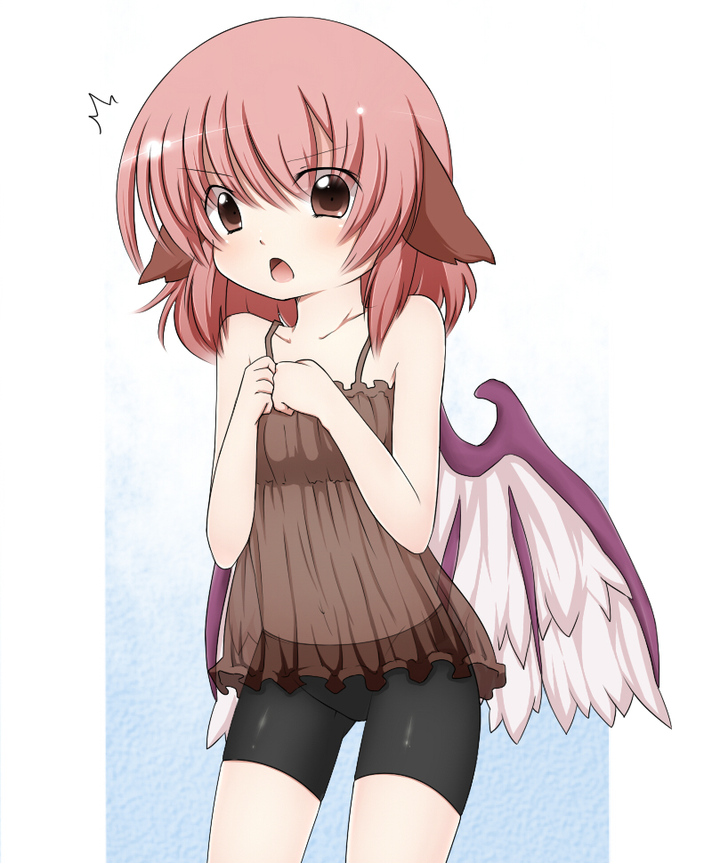 akagaminanoka, animal_ears, bare_shoulders, bike_shorts, blush, brown_eyes, camisole, fuuen_(akagaminanoka)
