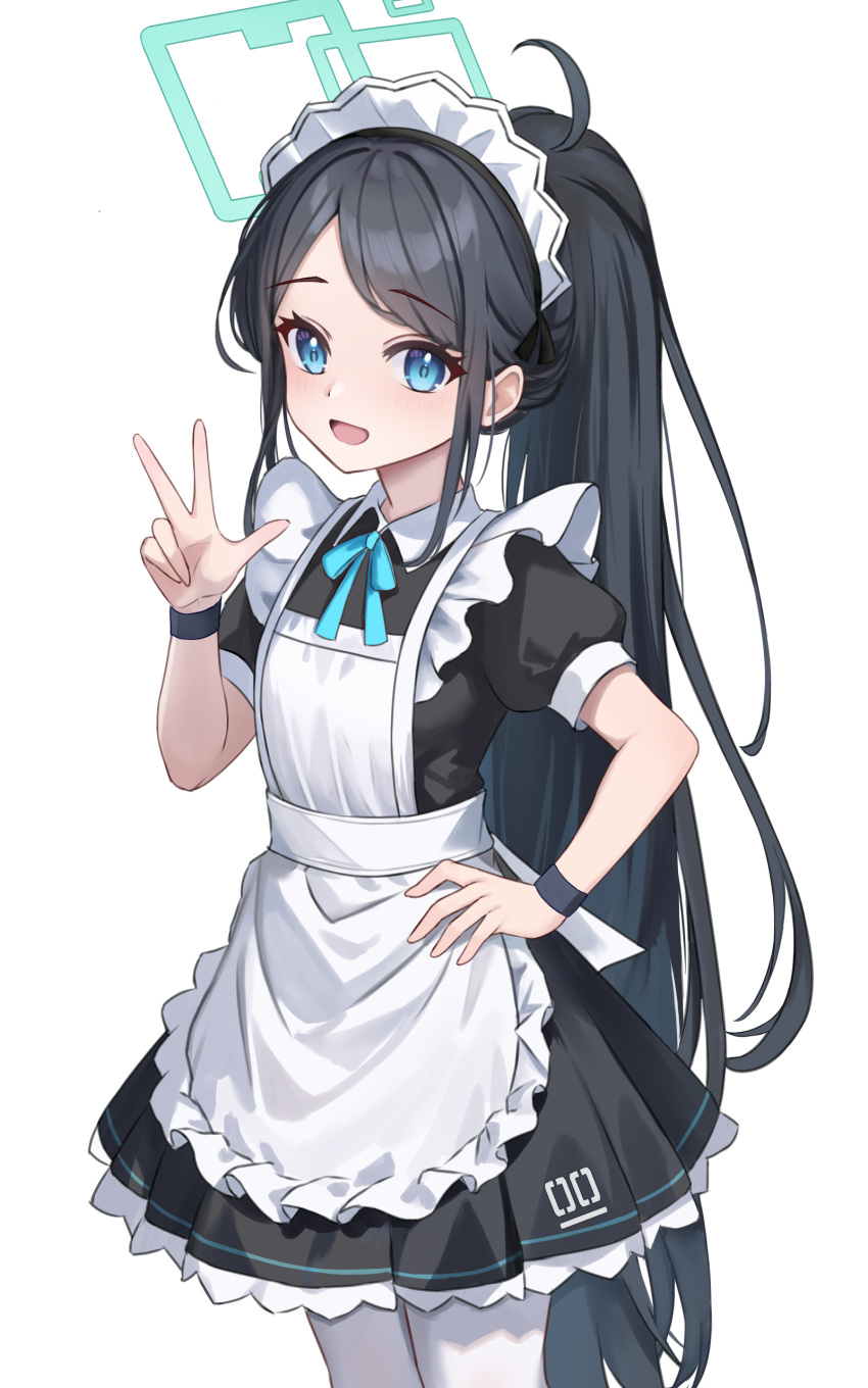 1girl, absurdly_long_hair, absurdres, alternate_costume, apron, aris_(blue_archive), aris_(maid)_(blue_archive), black_hair