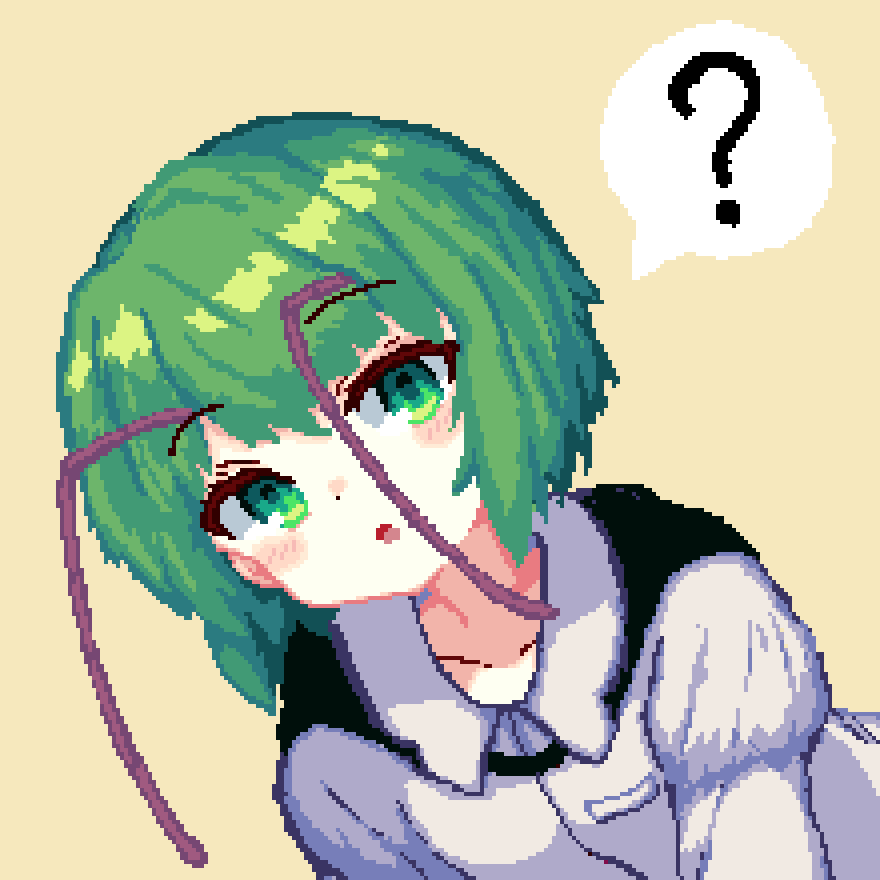 1girl, 999_(hansode), ?, antennae, collarbone, commentary, green_eyes, green_hair