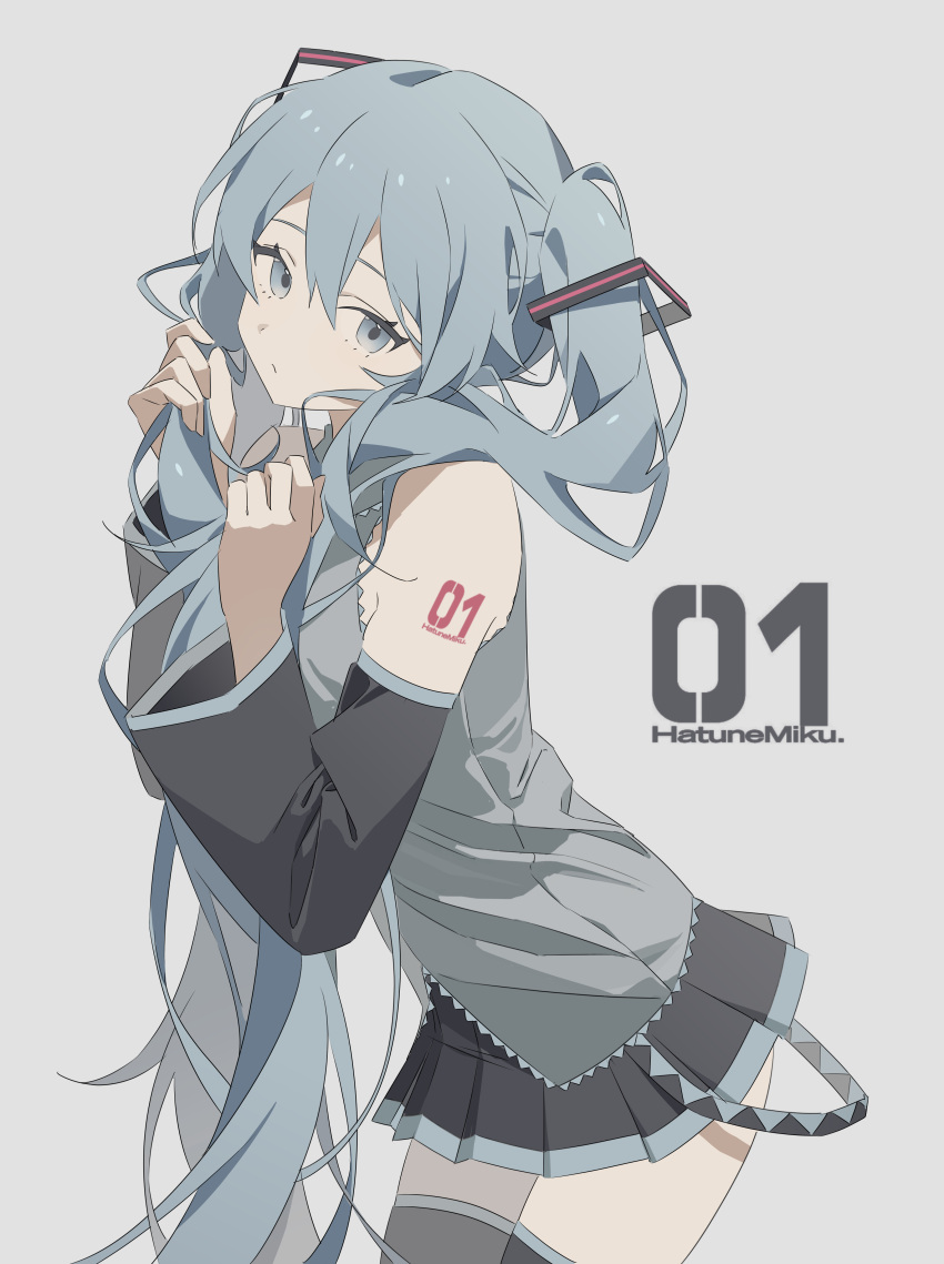 1girl, absurdres, aqua_eyes, aqua_hair, arm_tattoo, azuki_(ckxs7444), bare_shoulders, black_skirt