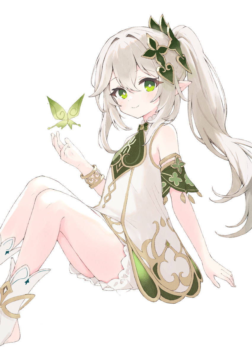1girl, bloomers, bracelet, braid, bug, butterfly, cape, crystalfly_(genshin_impact)