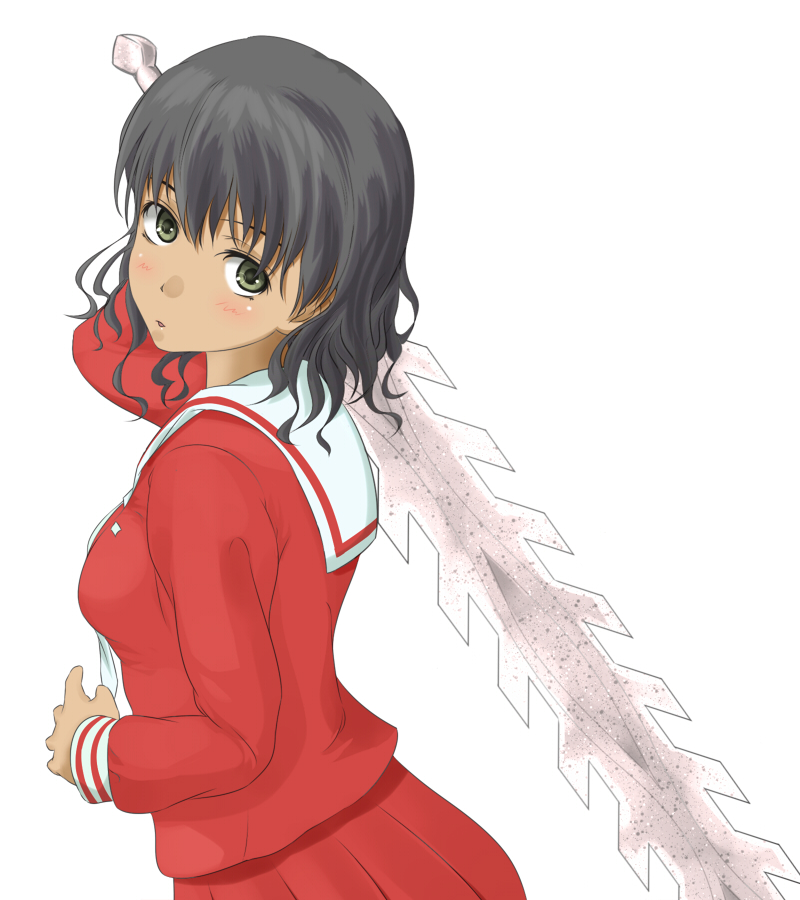 1girl, black_hair, breasts, commentary_request, dark-skinned_female, dark_skin, from_side, green_eyes