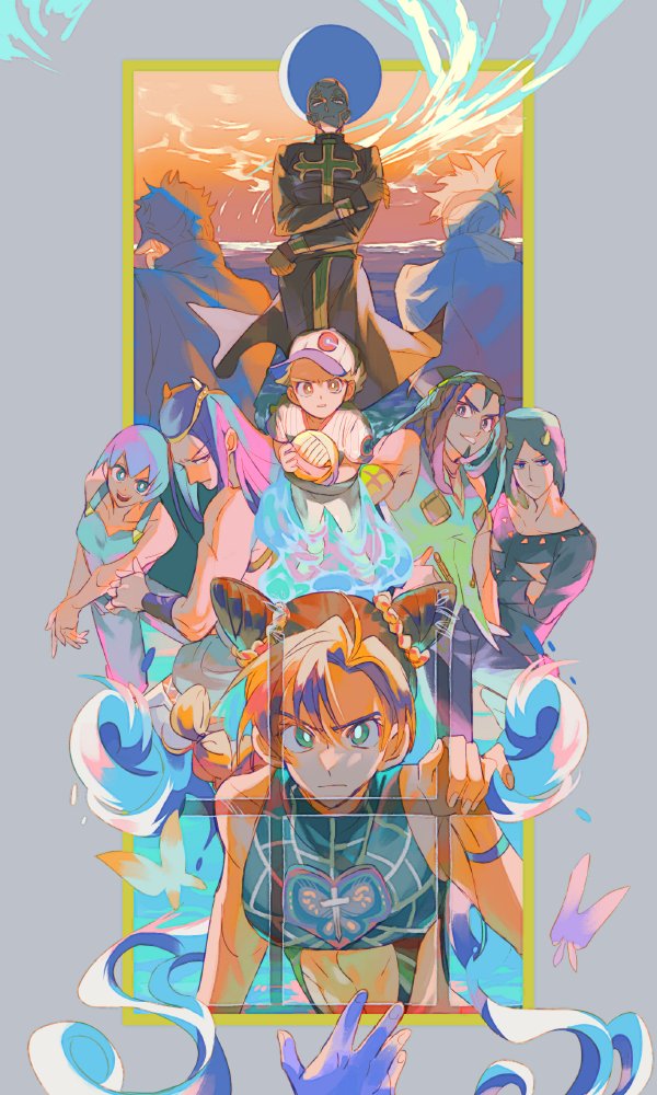 baseball_uniform, black_hair, blonde_hair, brown_hair, crescent_moon, dio_brando, emporio_alnino, enrico_pucci