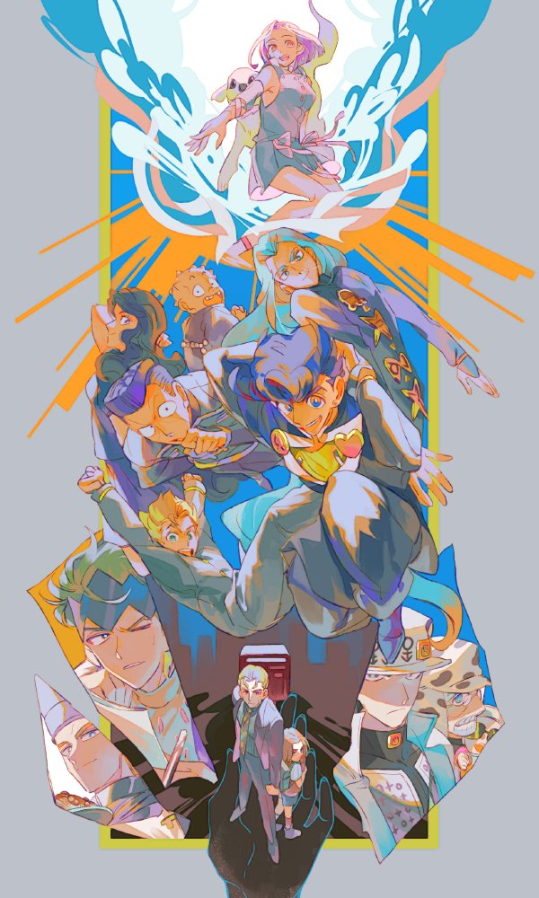 arnold_(jojo), blue_hair, chef_hat, diamond_wa_kudakenai, disembodied_limb, gakuran, green_hair, hat